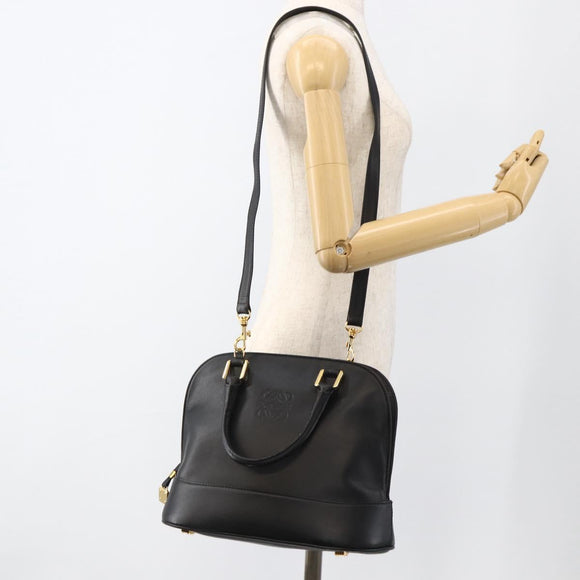 LOEWE Anagram Hand Bag Leather 2way Black Gold Auth ARZ855
