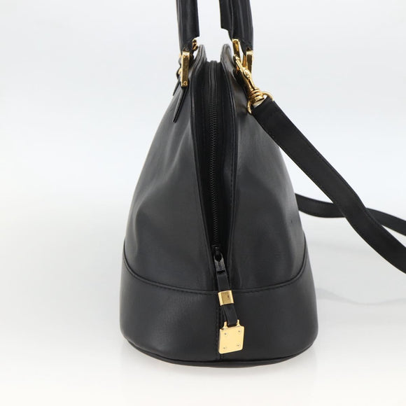 LOEWE Anagram Hand Bag Leather 2way Black Gold Auth ARZ855