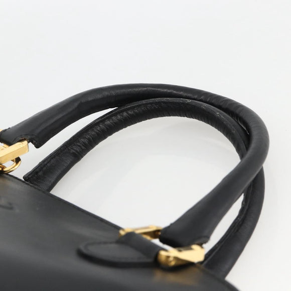 LOEWE Anagram Hand Bag Leather 2way Black Gold Auth ARZ855