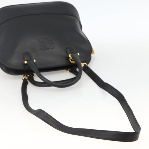 LOEWE Anagram Hand Bag Leather 2way Black Gold Auth ARZ855