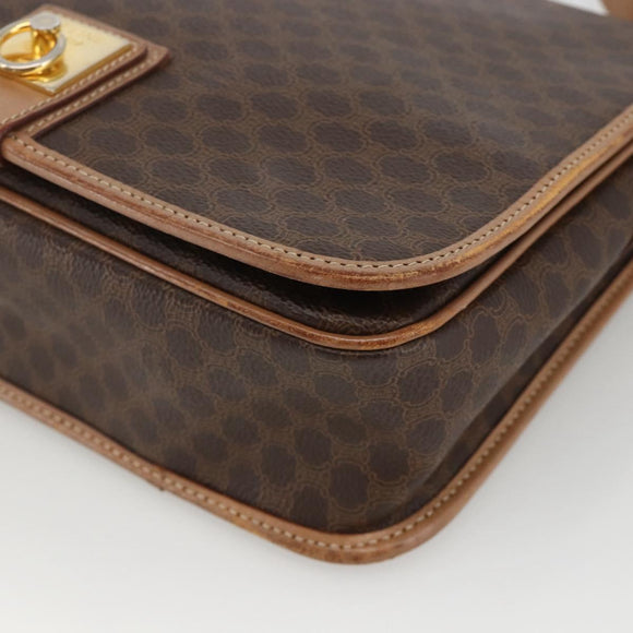 CELINE Macadam Canvas Shoulder Bag PVC Leather Brown Gold Auth ARZ857