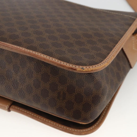 CELINE Macadam Canvas Shoulder Bag PVC Leather Brown Gold Auth ARZ857