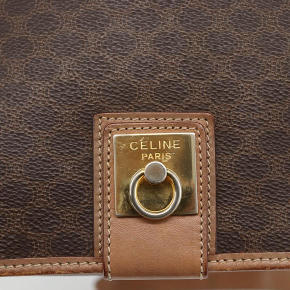 CELINE Macadam Canvas Shoulder Bag PVC Leather Brown Gold Auth ARZ857