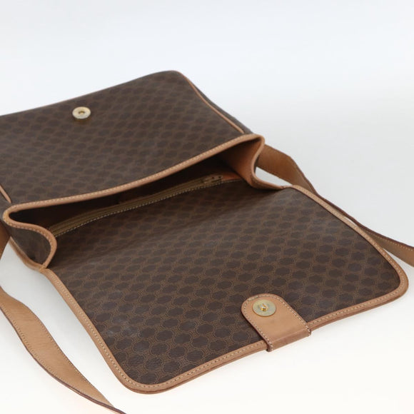 CELINE Macadam Canvas Shoulder Bag PVC Leather Brown Gold Auth ARZ857