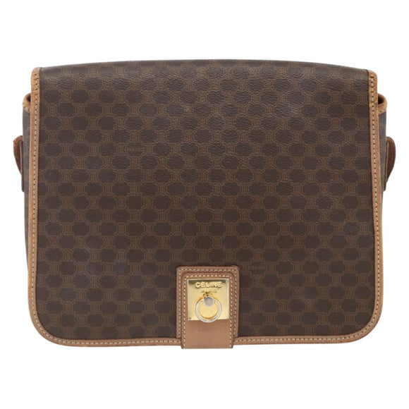 CELINE Macadam Canvas Shoulder Bag PVC Leather Brown Gold Auth ARZ857