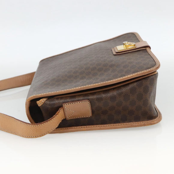 CELINE Macadam Canvas Shoulder Bag PVC Leather Brown Gold Auth ARZ857