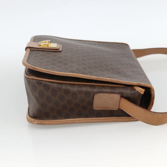 CELINE Macadam Canvas Shoulder Bag PVC Leather Brown Gold Auth ARZ857