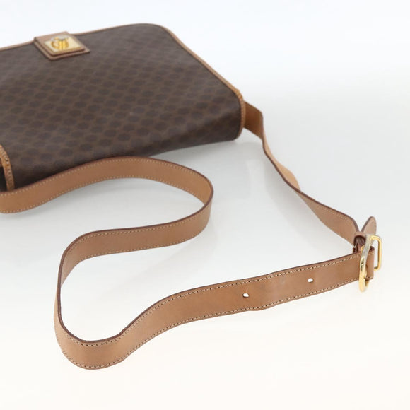 CELINE Macadam Canvas Shoulder Bag PVC Leather Brown Gold Auth ARZ857