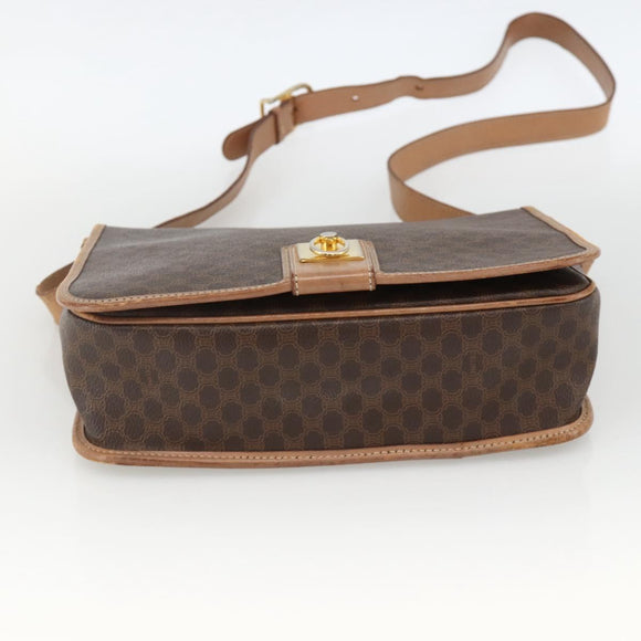CELINE Macadam Canvas Shoulder Bag PVC Leather Brown Gold Auth ARZ857