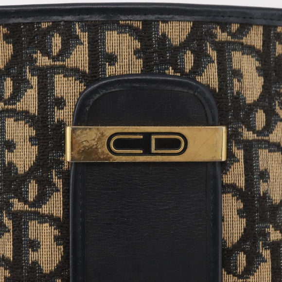 Christian Dior Trotter Canvas Shoulder Bag Navy Gold Auth ARZ859