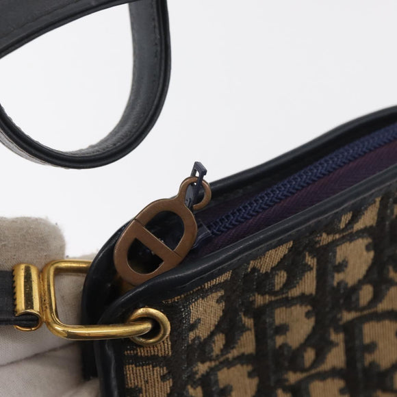 Christian Dior Trotter Canvas Shoulder Bag Navy Gold Auth ARZ859