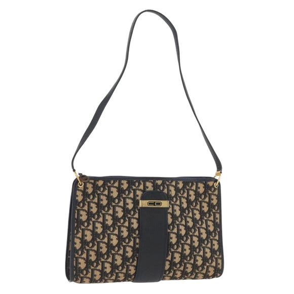 Christian Dior Trotter Canvas Shoulder Bag Navy Gold Auth ARZ859