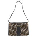 Christian Dior Trotter Canvas Shoulder Bag Navy Gold Auth ARZ859-13