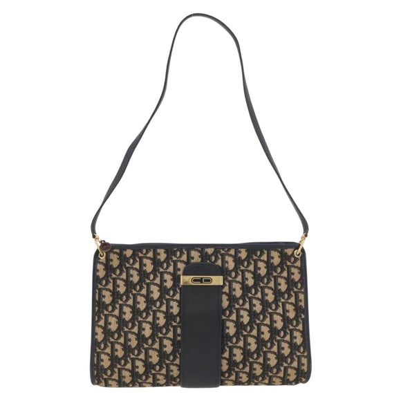Christian Dior Trotter Canvas Shoulder Bag Navy Gold Auth ARZ859