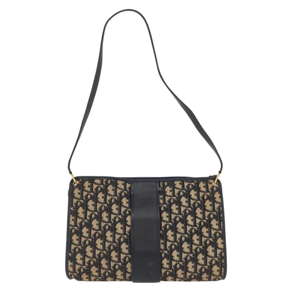 Christian Dior Trotter Canvas Shoulder Bag Navy Gold Auth ARZ859