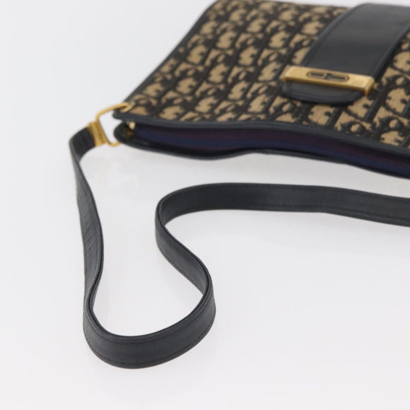 Christian Dior Trotter Canvas Shoulder Bag Navy Gold Auth ARZ859