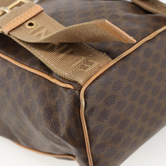 CELINE Macadam Canvas Backpack PVC Leather Brown Gold Auth ARZ862
