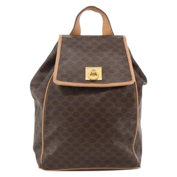 CELINE Macadam Canvas Backpack PVC Leather Brown Gold Auth ARZ862