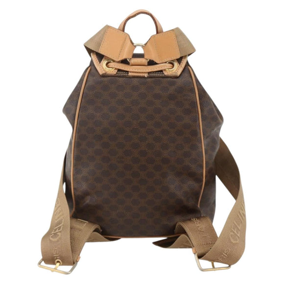 CELINE Macadam Canvas Backpack PVC Leather Brown Gold Auth ARZ862