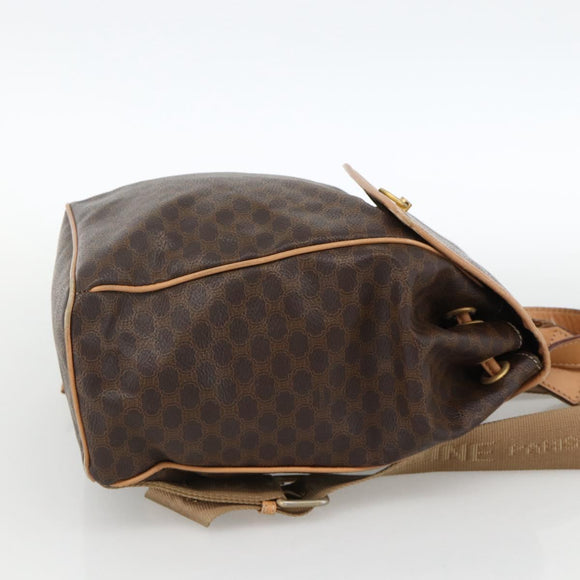CELINE Macadam Canvas Backpack PVC Leather Brown Gold Auth ARZ862