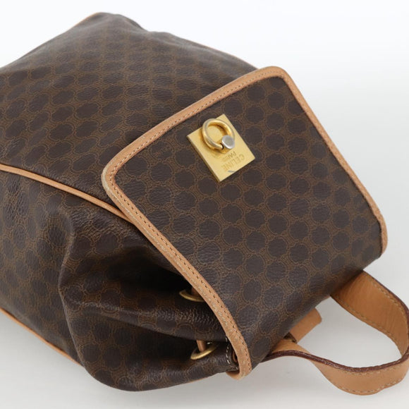 CELINE Macadam Canvas Backpack PVC Leather Brown Gold Auth ARZ862