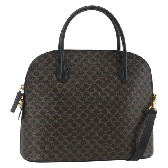CELINE Macadam Canvas Hand Bag PVC Leather 2way Black Gold Auth ARZ869A