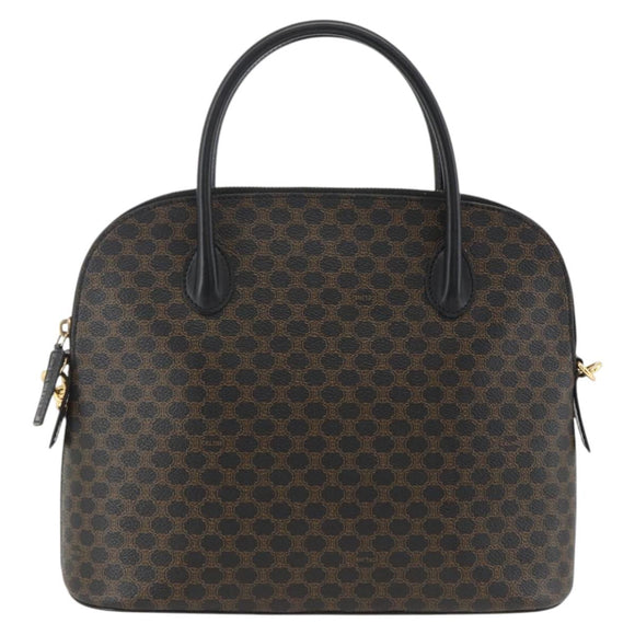 CELINE Macadam Canvas Hand Bag PVC Leather 2way Black Gold Auth ARZ869A