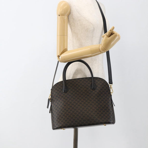 CELINE Macadam Canvas Hand Bag PVC Leather 2way Black Gold Auth ARZ869A