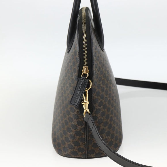 CELINE Macadam Canvas Hand Bag PVC Leather 2way Black Gold Auth ARZ869A