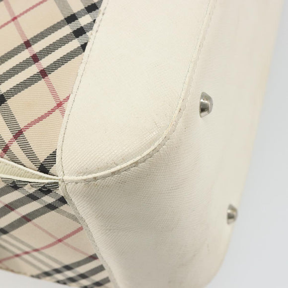 BURBERRY Nova Check Shoulder Bag Canvas Leather Beige Silver Auth ARZ872