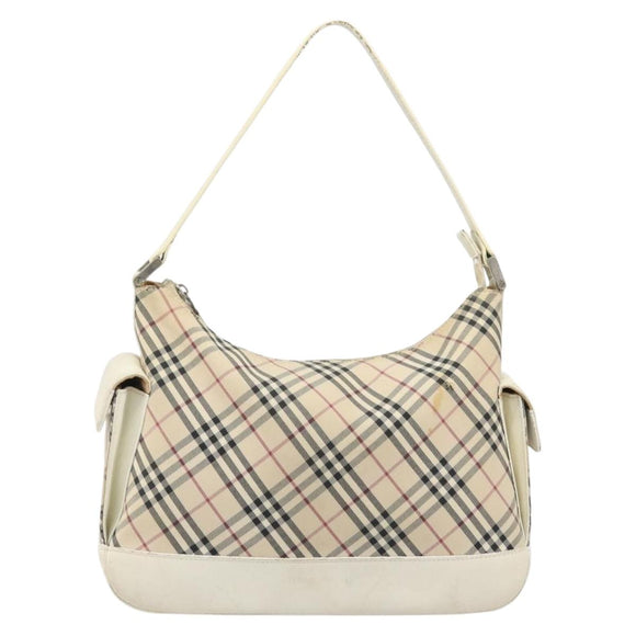 BURBERRY Nova Check Shoulder Bag Canvas Leather Beige Silver Auth ARZ872