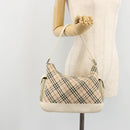 BURBERRY Nova Check Shoulder Bag Canvas Leather Beige Silver Auth ARZ872-23