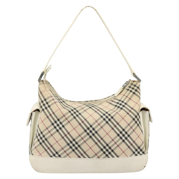 BURBERRY Nova Check Shoulder Bag Canvas Leather Beige Silver Auth ARZ872