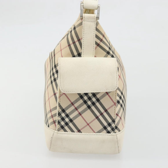 BURBERRY Nova Check Shoulder Bag Canvas Leather Beige Silver Auth ARZ872