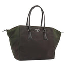 PRADA Hand Bag Nylon Brown Silver Auth ARZ881-1