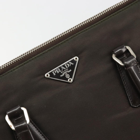 PRADA Hand Bag Nylon Brown Silver Auth ARZ881