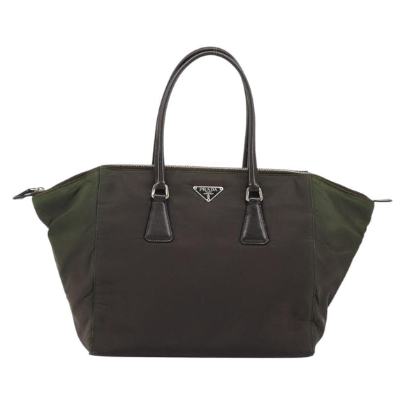 PRADA Hand Bag Nylon Brown Silver Auth ARZ881