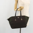 PRADA Hand Bag Nylon Brown Silver Auth ARZ881-23