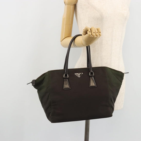 PRADA Hand Bag Nylon Brown Silver Auth ARZ881