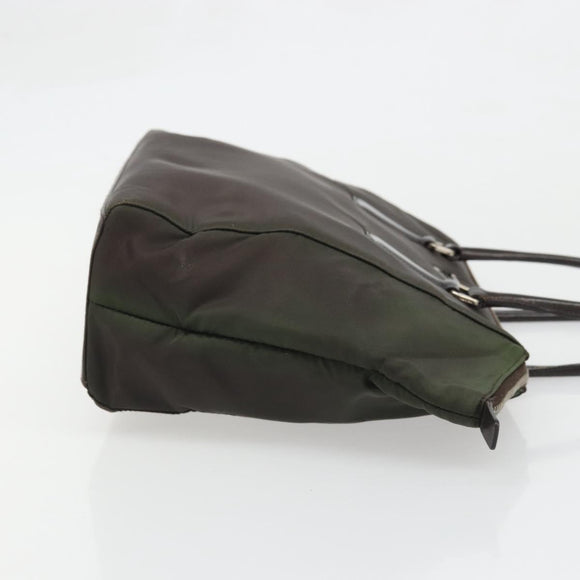 PRADA Hand Bag Nylon Brown Silver Auth ARZ881