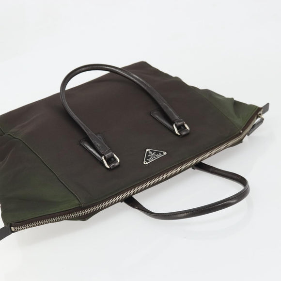 PRADA Hand Bag Nylon Brown Silver Auth ARZ881
