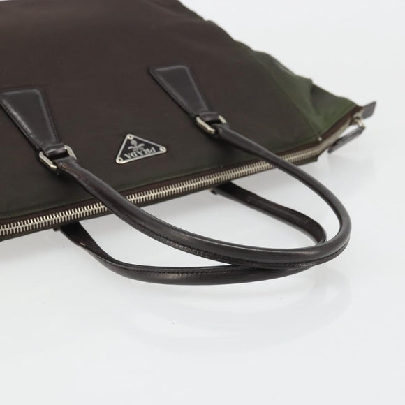 PRADA Hand Bag Nylon Brown Silver Auth ARZ881