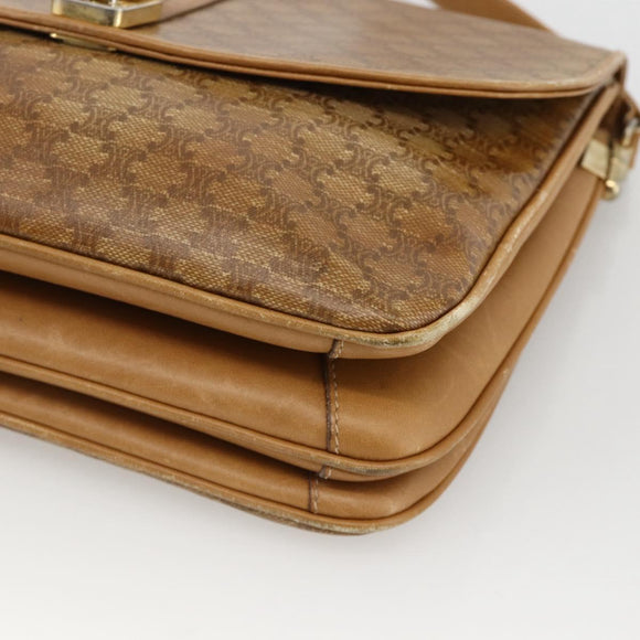 CELINE Macadam Canvas Shoulder Bag PVC Leather Beige Gold Auth ARZ884