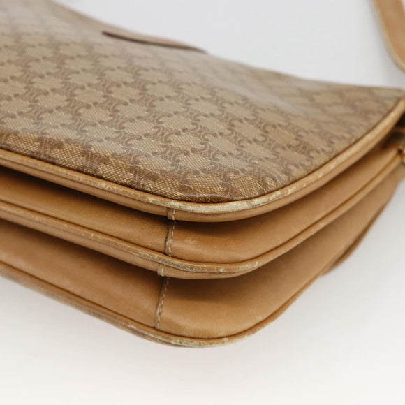 CELINE Macadam Canvas Shoulder Bag PVC Leather Beige Gold Auth ARZ884