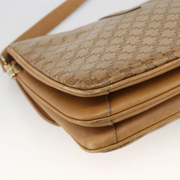 CELINE Macadam Canvas Shoulder Bag PVC Leather Beige Gold Auth ARZ884