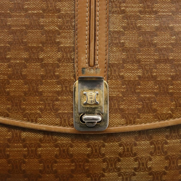 CELINE Macadam Canvas Shoulder Bag PVC Leather Beige Gold Auth ARZ884