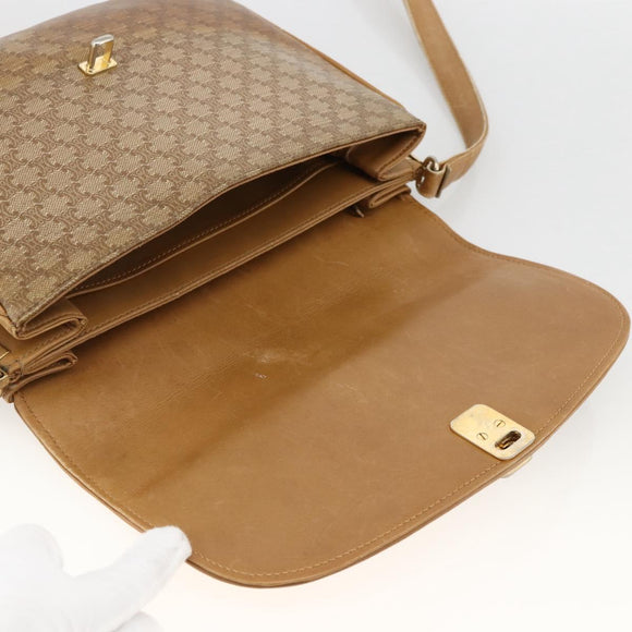 CELINE Macadam Canvas Shoulder Bag PVC Leather Beige Gold Auth ARZ884