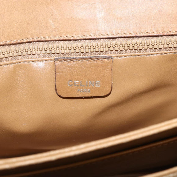 CELINE Macadam Canvas Shoulder Bag PVC Leather Beige Gold Auth ARZ884