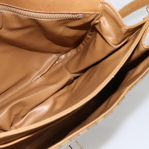 CELINE Macadam Canvas Shoulder Bag PVC Leather Beige Gold Auth ARZ884