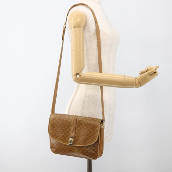 CELINE Macadam Canvas Shoulder Bag PVC Leather Beige Gold Auth ARZ884